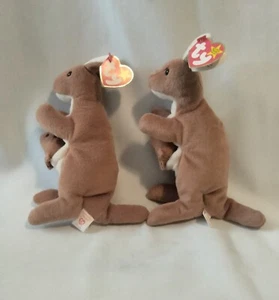 Lot Of Two 1996 Ty Original Beanie Babies Pouch The Kangaroo With PVC And P.E... - Picture 1 of 24