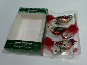 SEARS COUNTRY LIVING 3 Adornos de Vidrio PÁJAROS CON CLIP con Plumas Rojas - Imagen 1 de 12