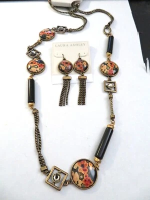 LAURA ASHLEY ВИНТАЖНЫЙ ВИД ОЖЕРЕЛЬЕ/СЕРЬГИ КОМПЛЕКТ 24-27» - Изображение 1 из 2