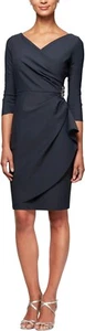 w4 Alex Evenings Women’s Petite Slimming Cocktail Sheath Dress Size 14 Charcoal - Picture 1 of 3