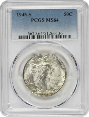 1943-S Walking Liberty Silver Half Dollar MS64 PCGS - Image 1 of 2