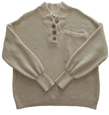 Lunya Soft Womens Camel Brown Henley Organic Cotton Silk Sweater L/XL  - Image 1 of 4