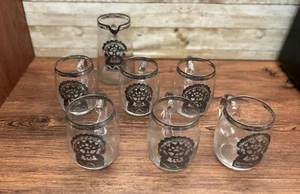 Vintage Peruvian Etched 925 Overlay Inca Warrior Glasses Set Of 7 - Picture 1 of 5