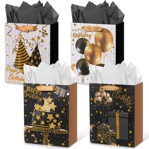 4 Pack 9" Birthday Gift Bags Medium Size Gift Bags with Tissue Paper and Hand... - Picture 1 of 8