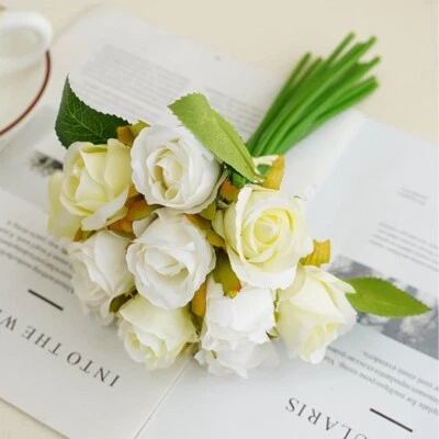 Decoración de eventos 12 cabezas de flores seda artificial púrpura rosa flores ramo de novia Foto 1 de 4