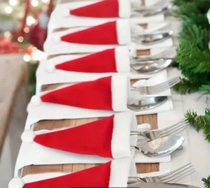 Neu - Tischdeko - (Weihnachtsmütze - 1 Stk.) besser für Messer / Gabel - Bild 1 von 6