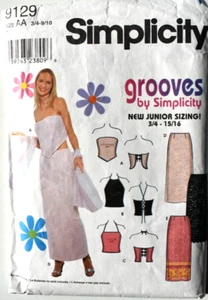 SIMPLICITY PATTERN 9129 JUNIOR SKIRTS TOPS SIZES 3/4 5/6 7/8 9/10 PARTIALLY CUT - Picture 1 of 2