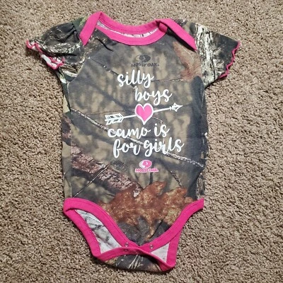 Mossy Oak Pink Camo Hunting Short Sleeve Baby One Piece 18M Country Girl - Image 1 of 4