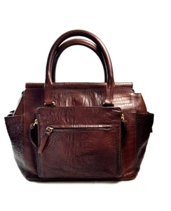 MASSIMO DUTTI 6909 Women's Handbag Shoulder Bag Leather Croc Embossed Dark Brown - Picture 1 of 15
