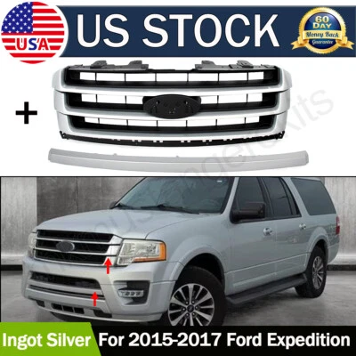 Ingot Silver Front Bumper Cover Molding & Front Grille 2015-2017 Ford Expedition Foto 1 de 4