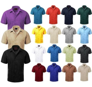 Guayabera Men's Cuban Beach Wedding Short Sleeve Button-Up Casual Dress Shirt - Picture 1 of 30