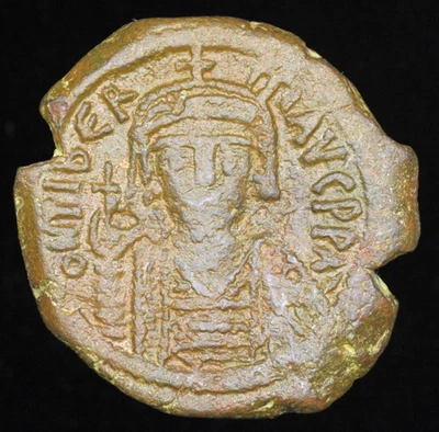 Monedas bizantinas Maurice Tiberio AE Follis Constantinopla como nuevas 582-583 dC. Foto 1 de 4