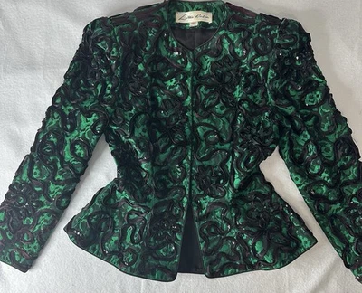 Chaqueta de Noche Lillie Rubin Vintage Verde Lentejuelas Adornada Talla 10 Foto 1 de 4