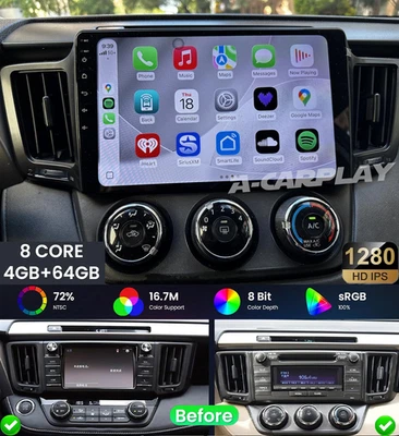 For Toyota RAV4 2013-2018 Apple Carplay Android13 Car GPS Radio Stereo 4+64G Foto 1 de 4