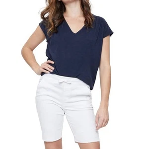 Women's White Petite Elastic Bermuda Shorts with Fray Hem Size XL - Picture 1 of 10