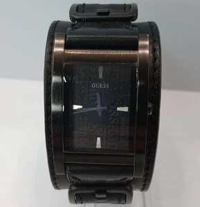 GUESS Men’s Black Logo Dial Watch U95139G1 Rectangular Case Leather Band - Picture 1 of 17