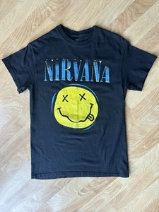 Nirvana Graphic RN 90365 T-Shirt Adult Small Black Yellow Blue Smiley face - Picture 1 of 6