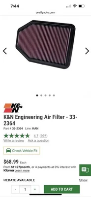 Filtro de aire lavable de por vida K&N 33-2364 2007-2018 Jeep Wrangler Foto 1 de 4