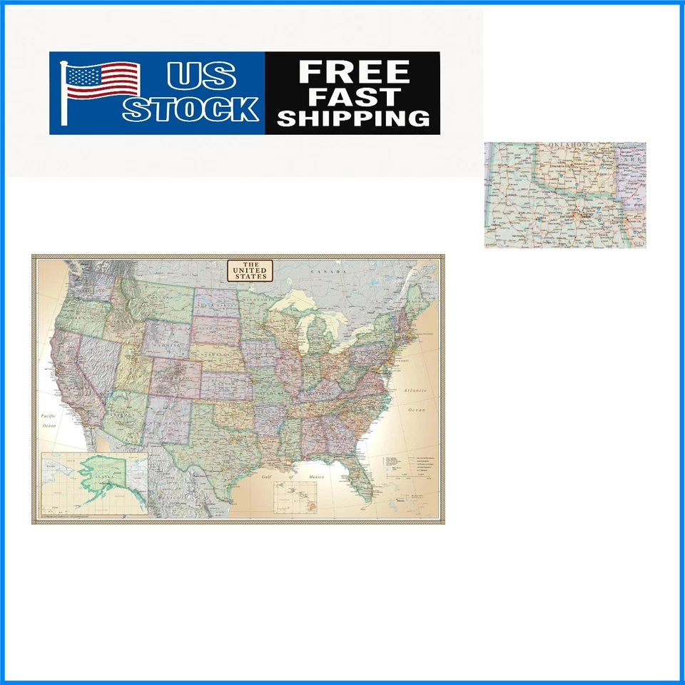 24x36 United States USA US Executive Wall Map Poster Mural Laminated C8171