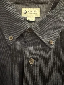Haggar Clothing Corduroy Mens Long Sleeve XL Navy Blue Button Down Pocket Casual - Picture 1 of 16