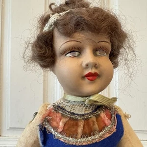 Vintage Doll Cloth Body Composition Head Wig As Found - Picture 1 of 13