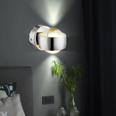 LED Lampada Parete Camera da Letto Vetro Up & Down Naturale Faretto Cromo Sfera - Immagine 1 di 4