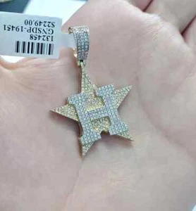 2 Ct D/VVS1 Real Moissanite Custom Letter H Men's Pendant 14K Yellow Gold Plated - Picture 1 of 5