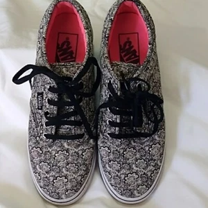Sneakers Vans donna US 6 M EUR 36 UK 3,5 nero bianco rosa tela lacci TB4R - Foto 1 di 6