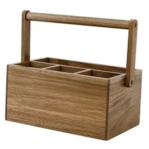 Acacia Silverware Caddy with Handle, Wooden Utensil Holder, Mulip-pose - Picture 1 of 7