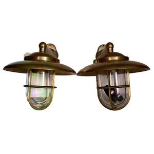 Foresti & Suardi Nautical Wall Mount Brass Bulkhead Sconce Light Fixtures Italy - Picture 1 of 24