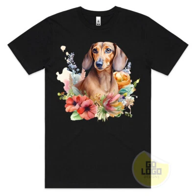 Divertida Camiseta DACHSHUND Floral Salchicha Mascota Perro Cachorro Mamá Papá Genial Camiseta Lindo Regalo Foto 1 de 2