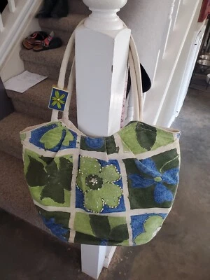 Bolso de Playa Sun N Sand Extra Grande Adornado BLOCK Azul Verde Floral Tostado Foto 1 de 4