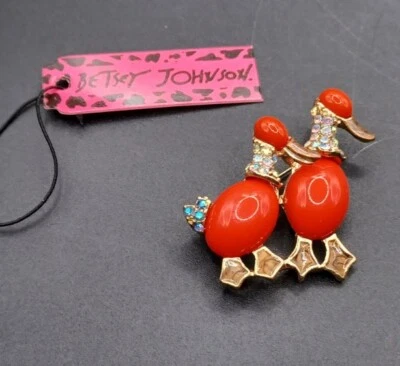 Новая брошь Betsey Johnson со стразами эмаль красная утка гусь птица - Изображение 1 из 3