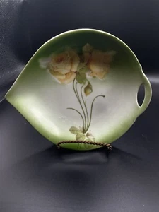 Vtg Green/Yellow Rose BAVARIA dish Hand painted Germany Collectible - Picture 1 of 8