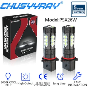 2x PSX26W LED Fog Light 8000K Ice Blue Bulbs for 2016-17 Chevrolet Tahoe - Picture 1 of 12