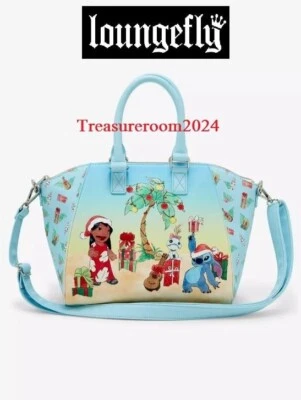 LOUNGEFLY Disney Lilo & Stitch Tropical Christmas LARGE Satchel Purse NEW! - Image 1 of 4