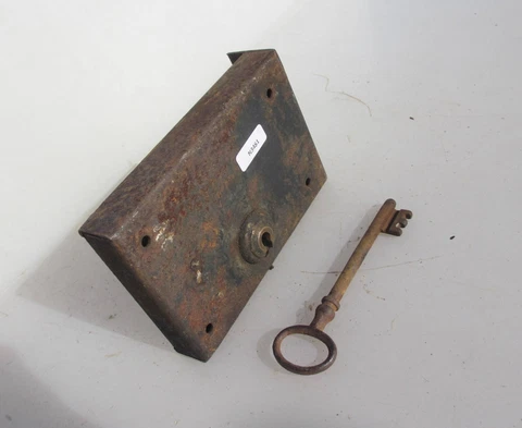 Antique Iron Door Rim Lock Vintage Old French Reclaim Victorian NOT WORKING Cover
