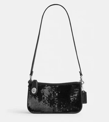 NWT Coach Black Penn Sequins & Leather Shoulder Bag Purse CM428 - Image 1 of 4
