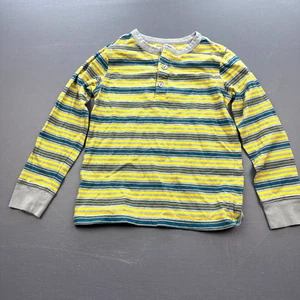 Tea Collection Shirt Boys 7 Striped Henley Long Sleeve Cotton Yellow Blue Gray - Picture 1 of 8