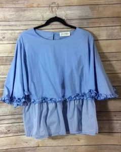 Je Suis Le Fleur Women’s Blue Ruffle And Stripe Detail Blouse, Size Large. - Picture 1 of 6