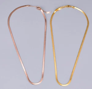 Damen Edelstahl Halskette 3 mm Fischgrät Schlüsselbein flache Kette 16-18" PE46 - Bild 1 von 12