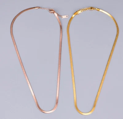 Colar feminino de aço inoxidável 3mm clavícula espinha de peixe corrente plana 16-18" PE46 - Imagem 1 de 4