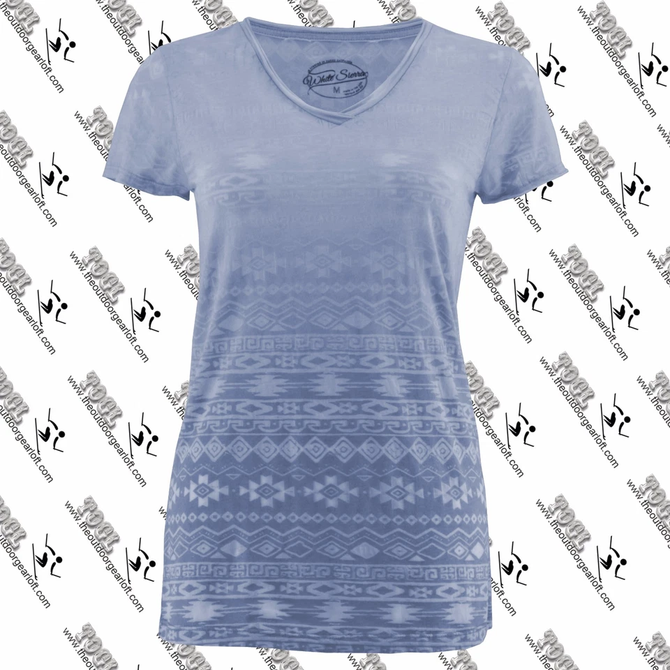 WHITE SIERRA D3322W WOMEN'S BURNOUT KNIT NAVAJO OMBRE V-NECK TEE, MADE IN USA - Image 1 of 1
