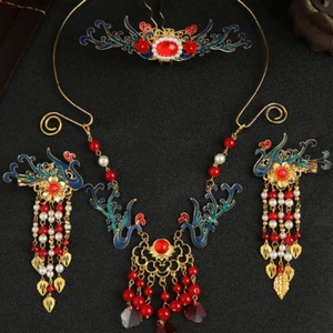 Phoenix Jewelry Set with Necklace, Hair Crown and Hair Clips #1208 - Picture 1 of 7