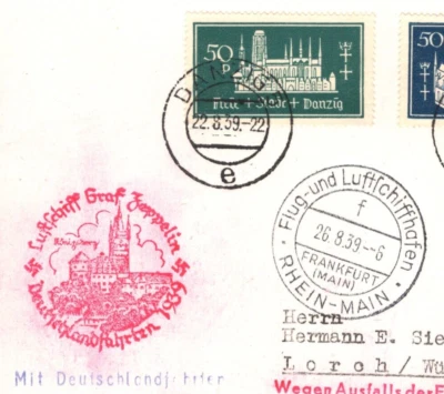 DANZIG GRAF ZEPPELIN Air Mail Card DEUTSCHLANDFAHRTEN Lorch Germany 1939 KZ57 - Image 1 of 4