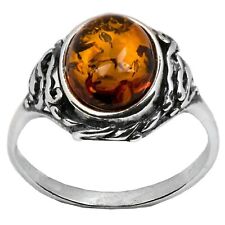 925 Solid Pure Sterling Silver Baltic Honey Amber Classic Beautiful Ring Size 5