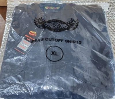 Men's Motorcycle Frayed cut off sleeve shirt 100% cotton Casual wear  ~ Black XL - Image 1 of 3