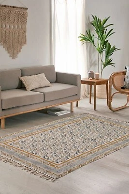 Floral Cotton Rug Handmade Cotton Rug Flat Weave Rugs Hand woven rug - Image 1 of 4