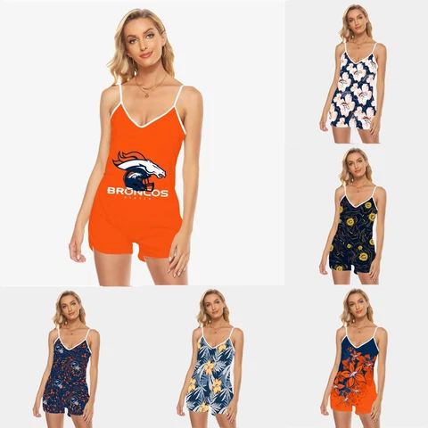 Denver Broncos Womens V-Neck Swimsuit One Piece Jumpsuit Swim Tank Tops Rompers Cover