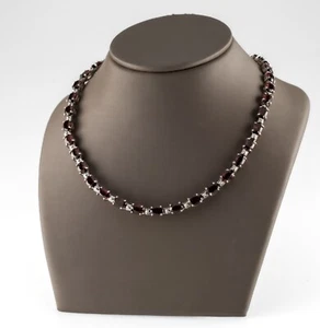 Argento Sterling Ovale Rosso Zircone Cubico Tennis Collana 43.2cm - Foto 1 di 3
